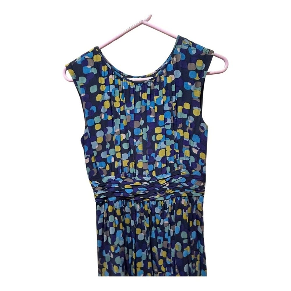 Boden Women Blue‎ Multi Color Dot Print Ruched Waist Midi Dress Size UK 8 US 4 - Picture 2 of 5